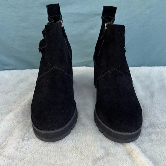 NWOT Eileen Fisher Tinker Womens Size 11 Black Suede Wedge Ankle Bootie - Picture 1 of 8